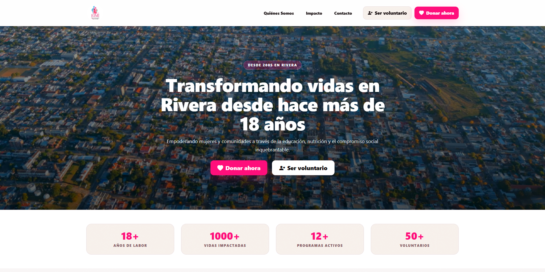 Portada de EIMI ONG — Plataforma Institucional con Arquitectura Optimizada