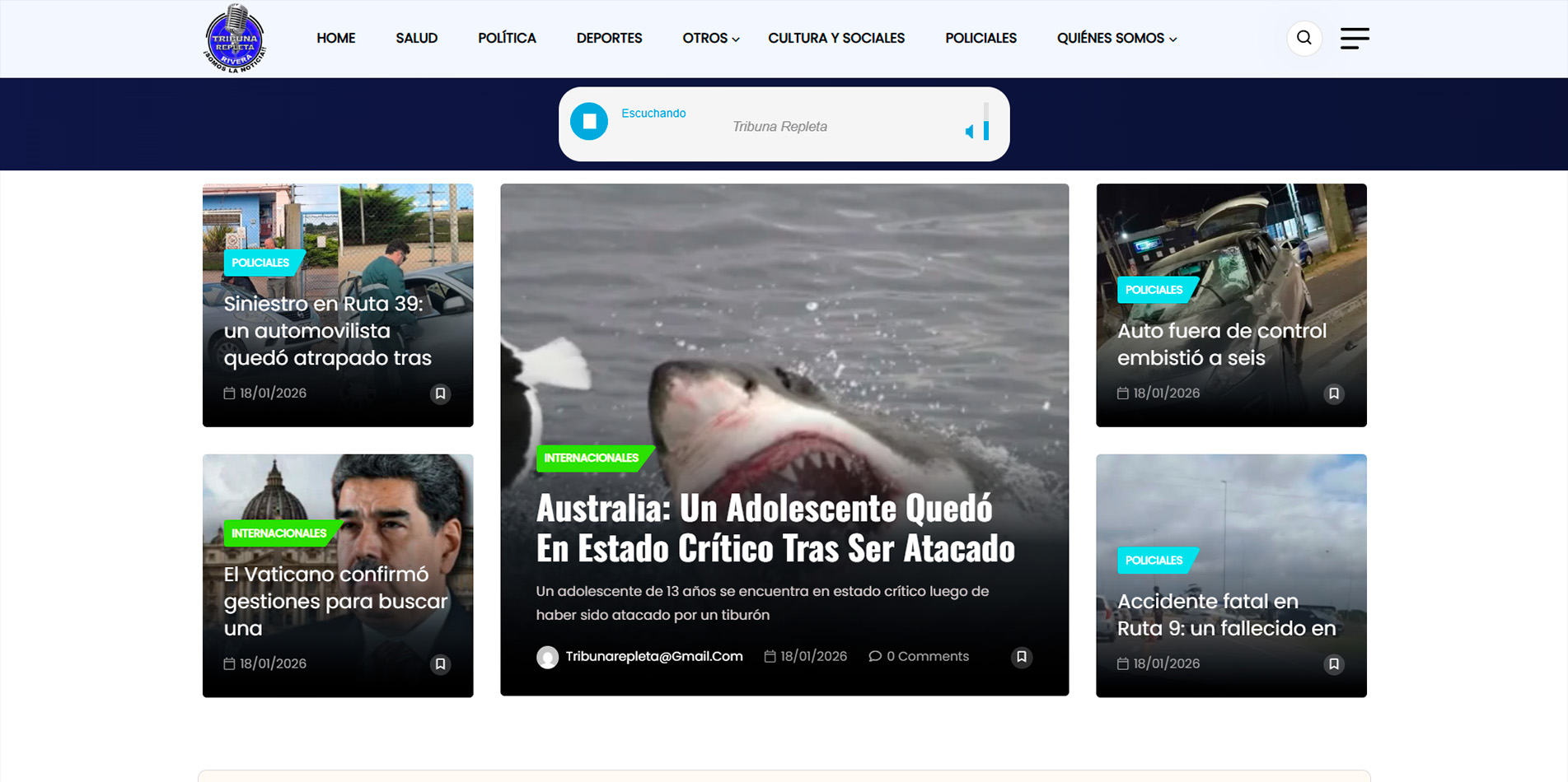 Portada de Portal de Noticias + Radio Online — Tribuna Repleta